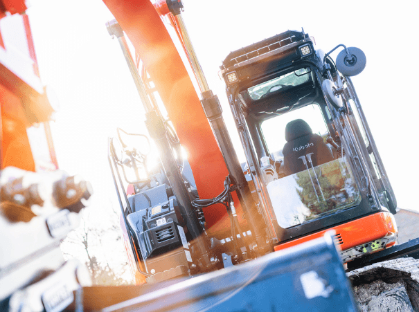 Kubota U145 front with sun coming through from back working on site