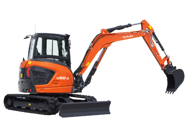 Kubota U50 excavator right side, arm extended