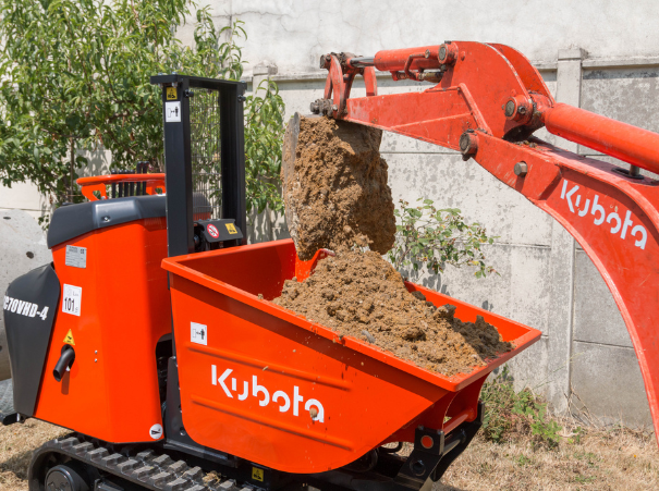 Kubota KC70vhd-4 tracked dumper being filled by a Kubota micro digger