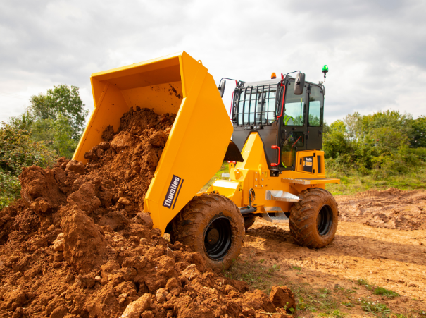Thwaites 9 tonne front tip cabbed dumper emptying skip