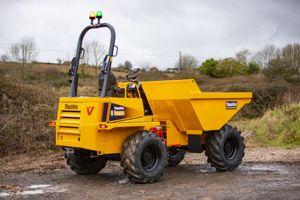 Thwaites 6 Tonne Front Tip dumper, from the rear, stage V machine