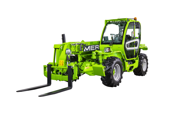 P40.13 Merlo stabilised telehandler with pallet forks attached.