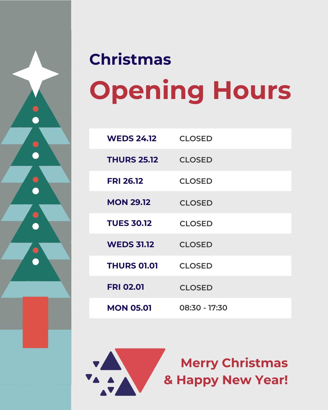 Christmas opening hours 2025