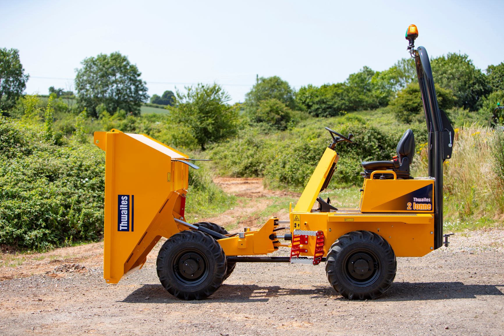 Thwaites 2 tonne front tip dumper, dumper is fully extended out